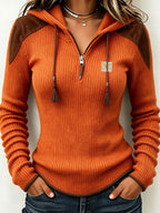 Women'S Contrasting Printed Zipper Hoodie