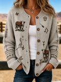 Women'S Western Printed Knitted Cardigan