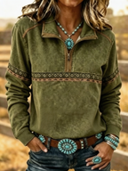 Women'S Western Style Wild West Stand Collar Long Sleeve Sweatshirt