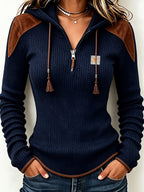 Women'S Contrasting Printed Zipper Hoodie
