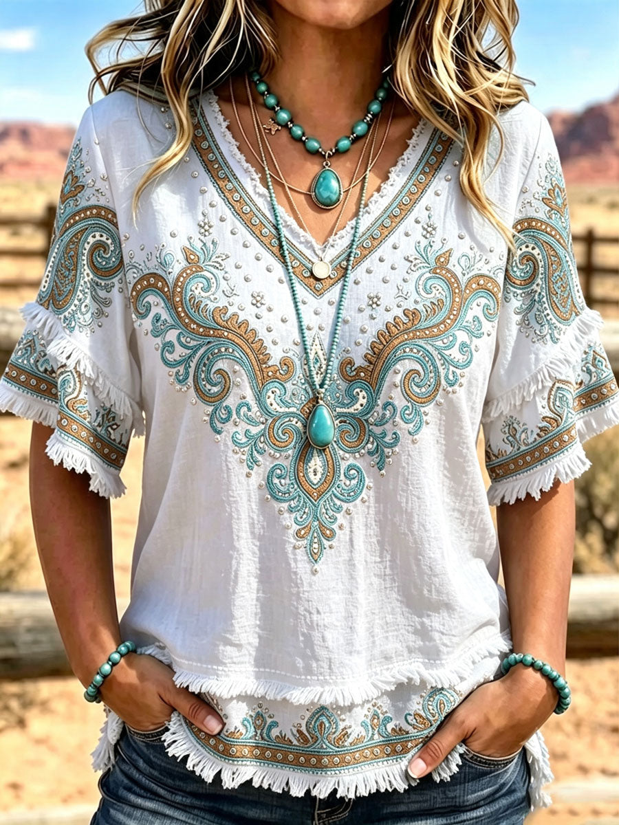 Women'S Western Style V-Neck Top