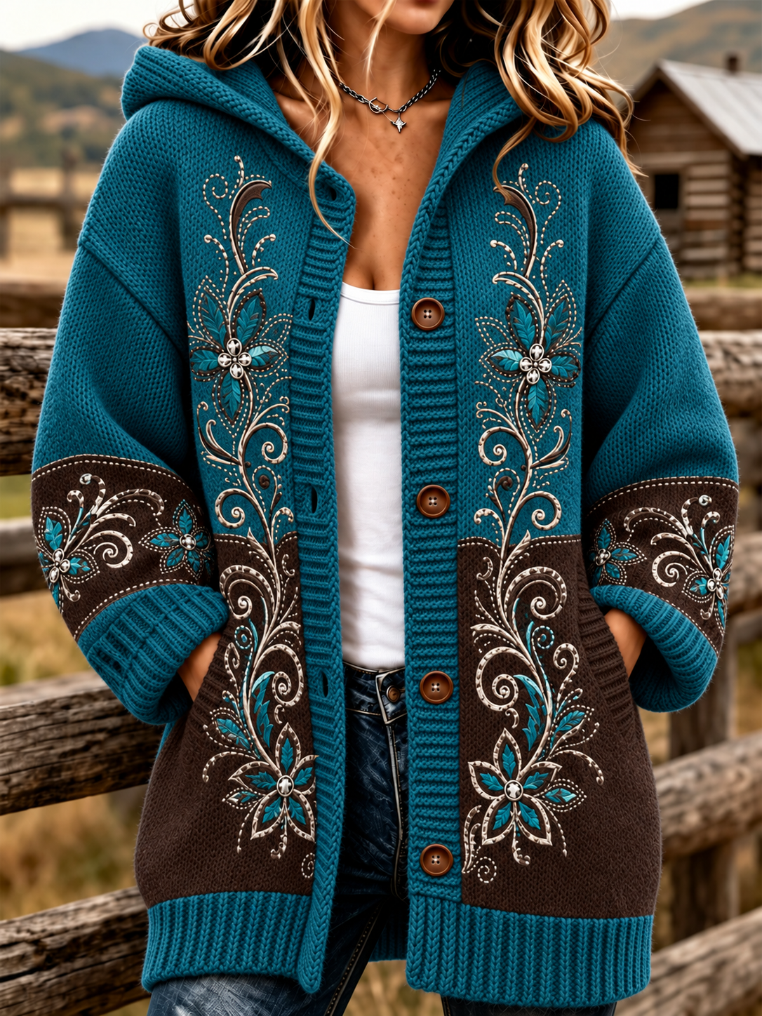 Women Retro Western Style Print Casual Cardigan