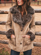 Women's Retro Suede Collar Mid-Length Coat