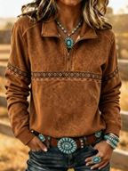 Women'S Western Style Wild West Stand Collar Long Sleeve Sweatshirt