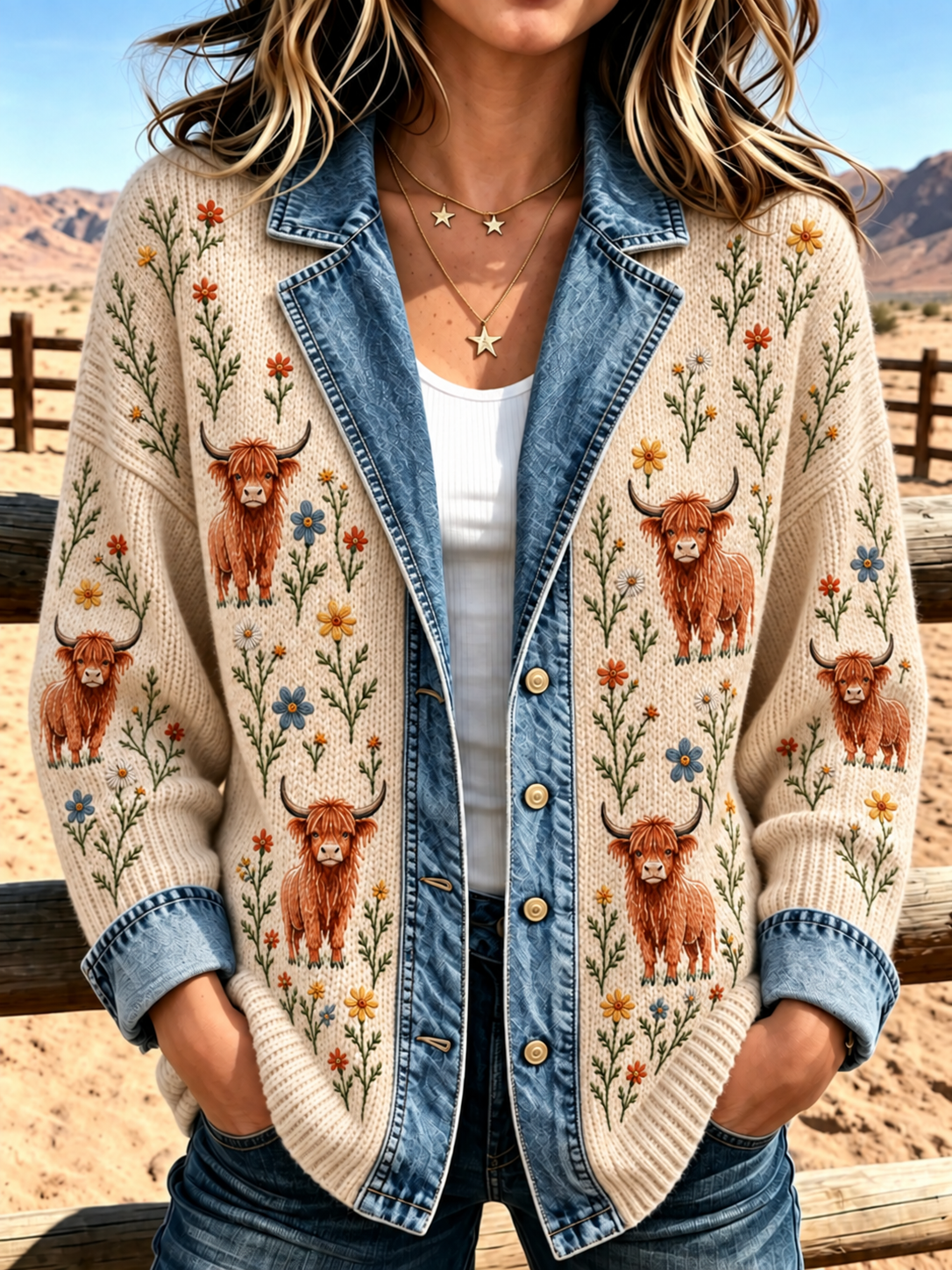 Women's Vintage Highland Cow Print Jacket