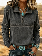 Women'S Western Style Wild West Stand Collar Long Sleeve Sweatshirt