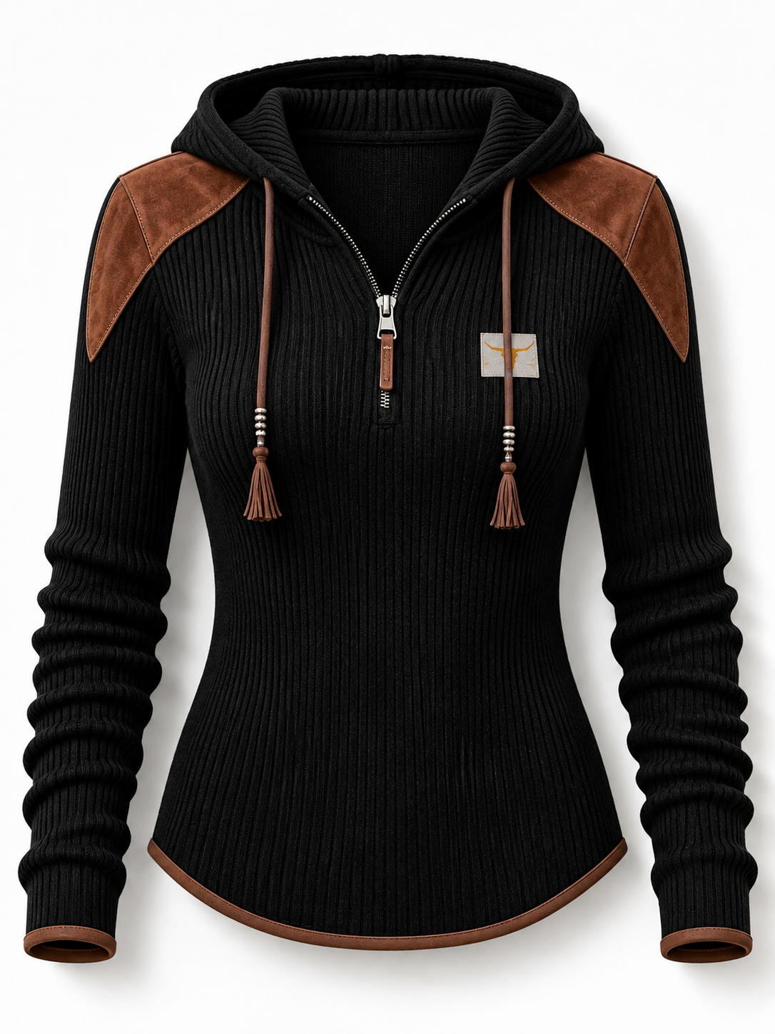 Women'S Contrasting Printed Zipper Hoodie