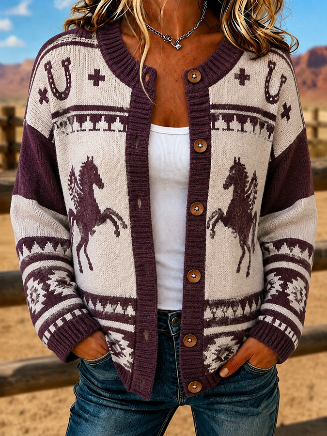 Women's casual horse knitted cardigan top