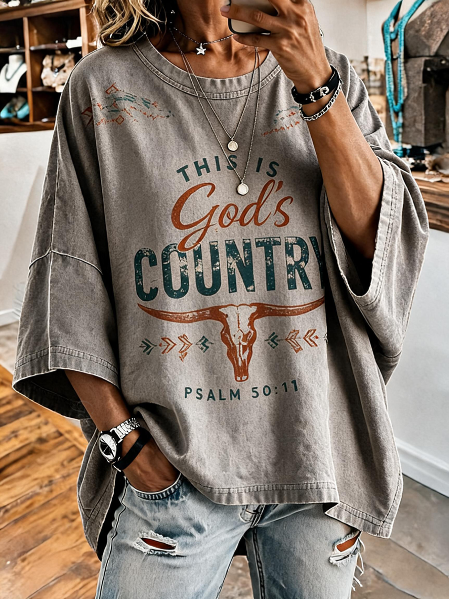 Women'S Western This Is God'S Country Print Loose Top