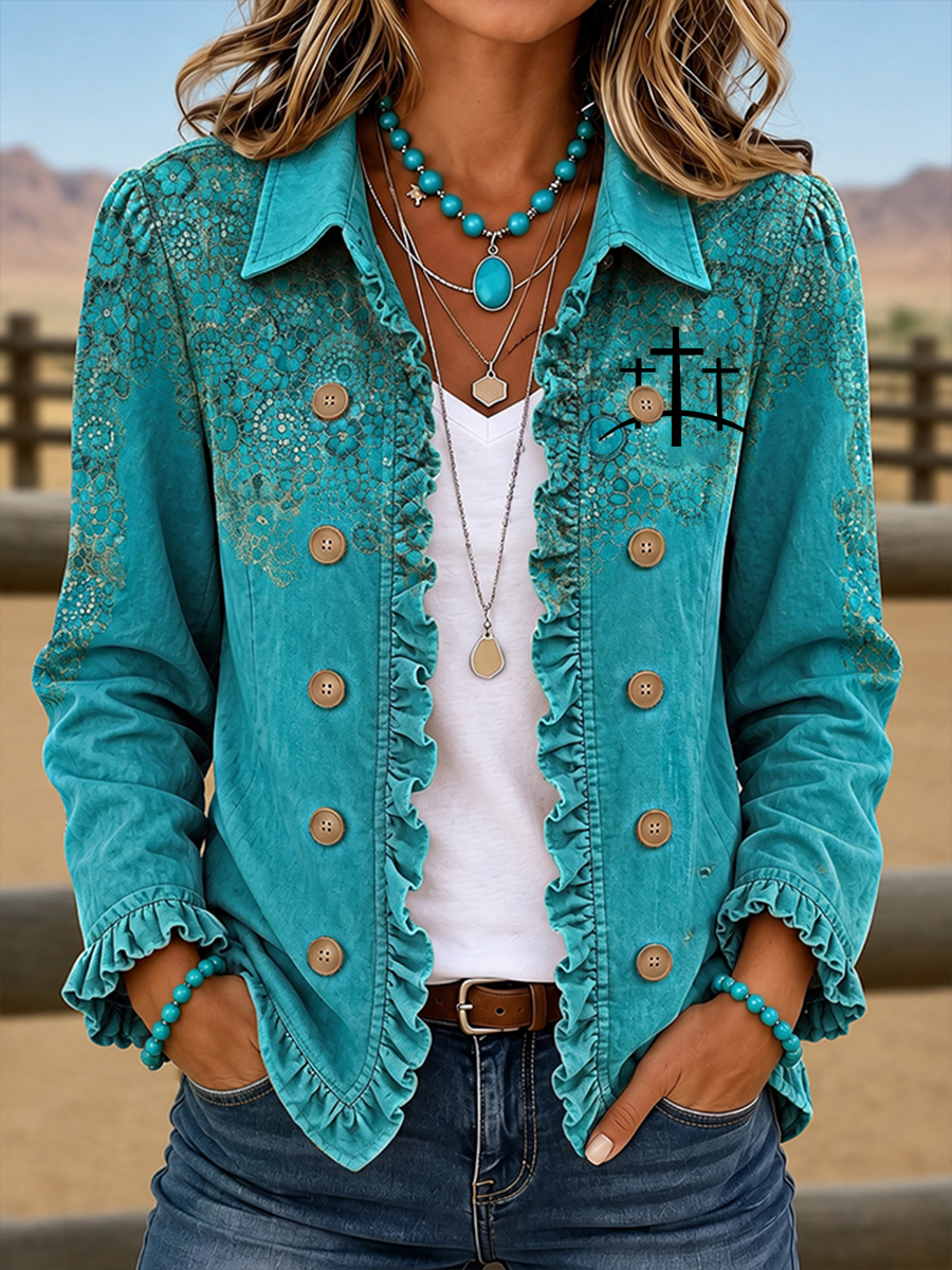 Women'S Casual Western Style Turquoise Faith Pleated Jacket