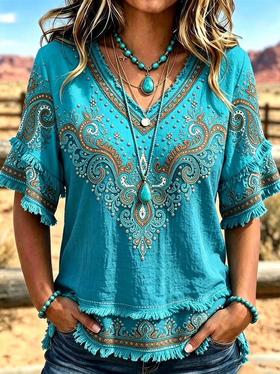 Women'S Western Style V-Neck Top