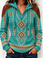 Women'S Retro Western Style Printed Zipper Hoodie