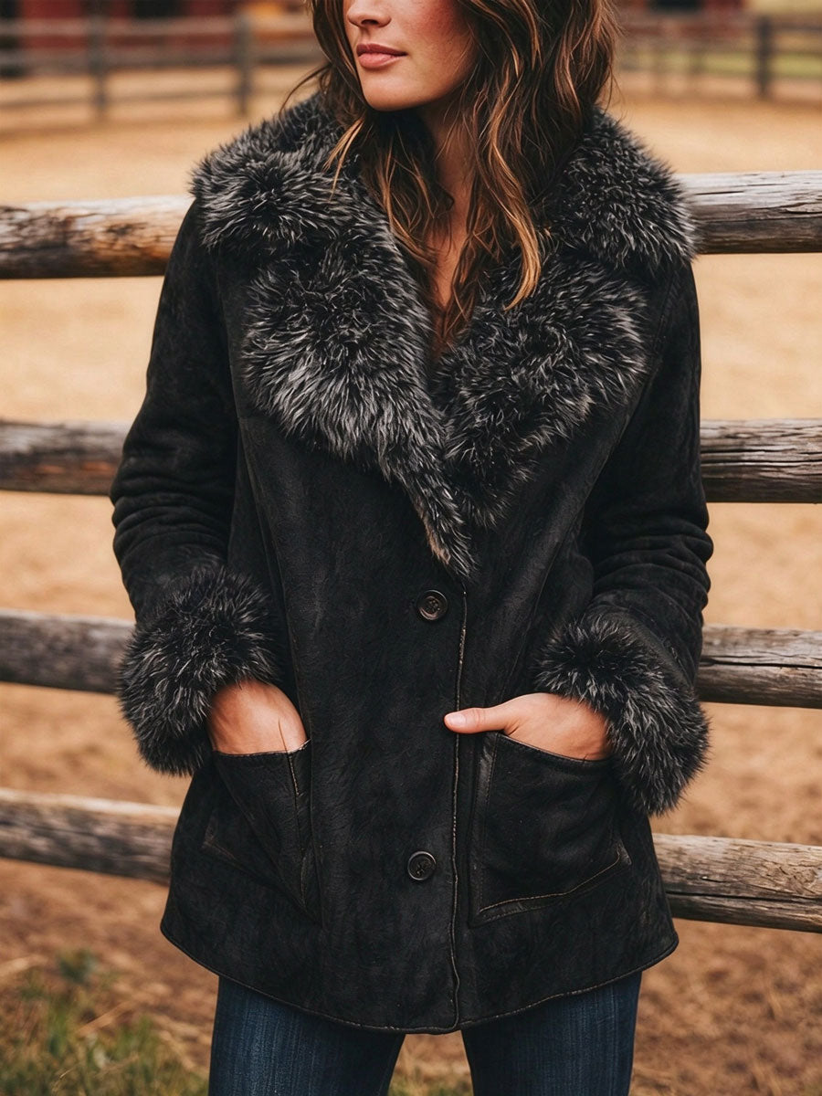 Women's Retro Suede Collar Mid-Length Coat