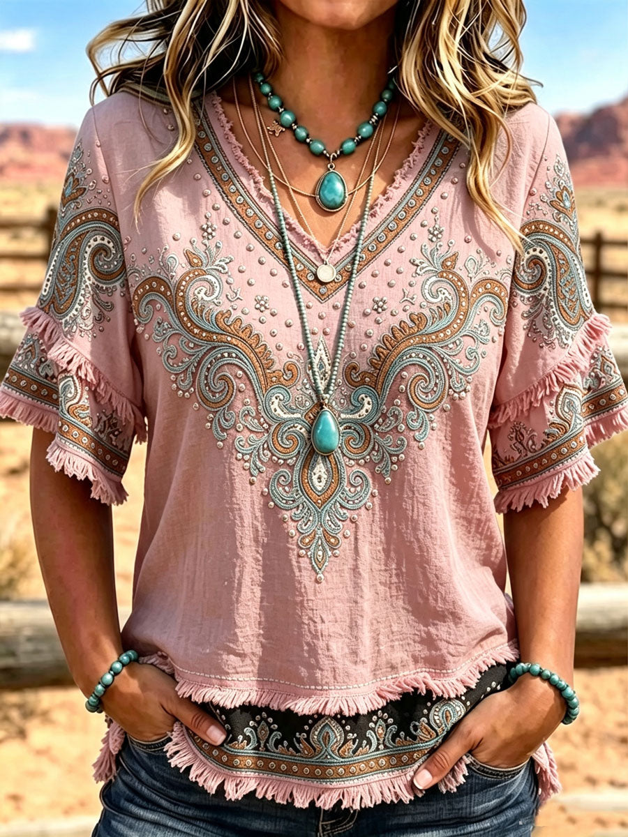 Women'S Western Style V-Neck Top
