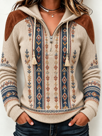 Women'S Retro Western Style Printed Zipper Hoodie