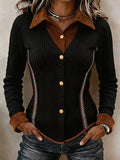 Women's Casual Color-Block Faux-Layered Top