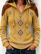 Women'S Retro Western Style Printed Zipper Hoodie