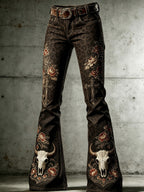 Women's Retro Western Style Art Print Flare Printed Flared Trousers