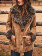 Women's Retro Suede Collar Mid-Length Coat