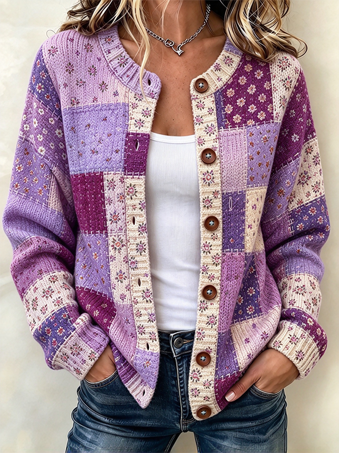 Women'S Pink Western Style Butterfly Flower Pattern Cardigan