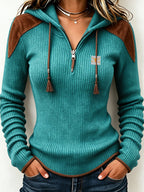 Women'S Contrasting Printed Zipper Hoodie