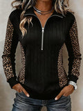 Women's Casual Leopard-Print Panel Pullover Sweatshirt