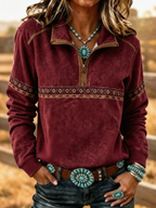 Women'S Western Style Wild West Stand Collar Long Sleeve Sweatshirt