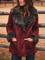 Women's Retro Suede Collar Mid-Length Coat
