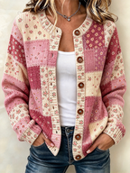 Women'S Pink Western Style Butterfly Flower Pattern Cardigan