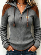 Women'S Contrasting Printed Zipper Hoodie